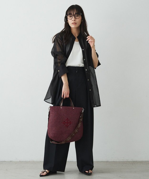 russet スリム2WAYトートバッグ <ナイロンラフィア>(CE-1717-WEB) Bordeaux