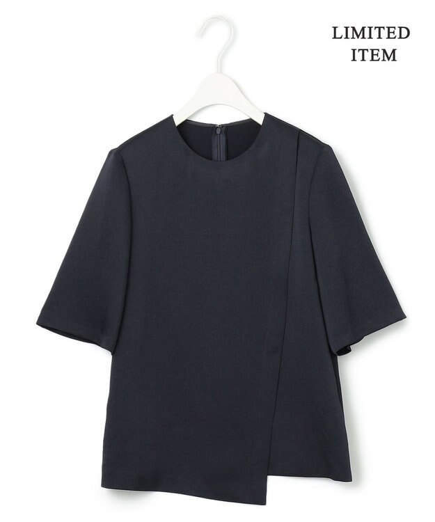 ICB 【WEB限定・洗える】サテンクレープ Tブラウス ネイビー系