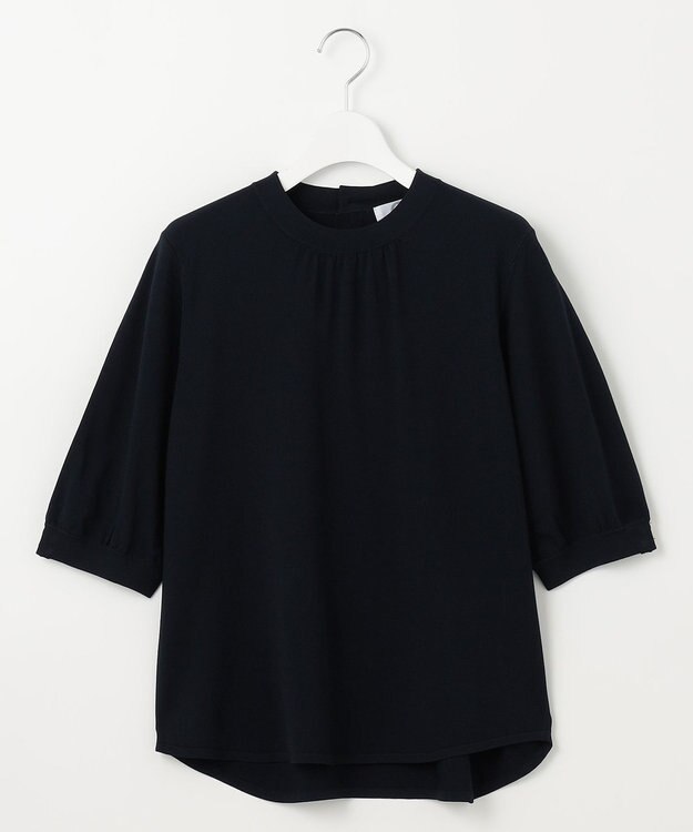 J.PRESS LADIES L 【洗える】レーヨンエリートストレッチ ギャザースリーブ ニット ネイビー系