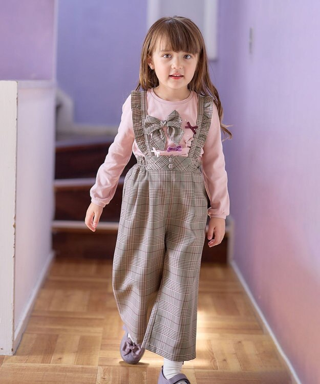 ANY KIDS フリル チェック サロペット ブラウン系チェック