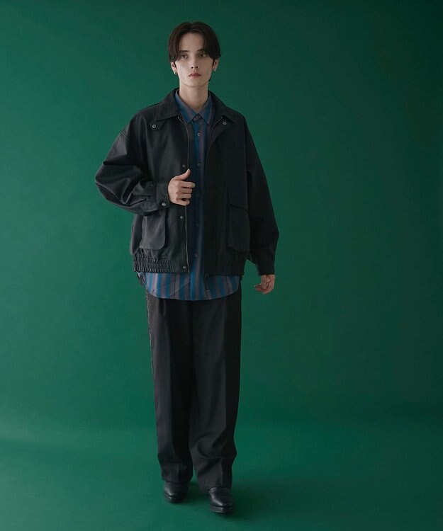 WEGO 刺繍ラインワイドスラックス ブラック