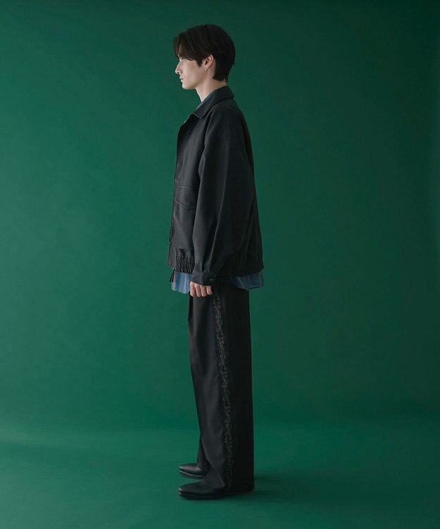 WEGO 刺繍ラインワイドスラックス ブラック