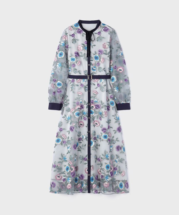 GRACE CONTINENTAL マルチ刺繍フレアワンピース グレー