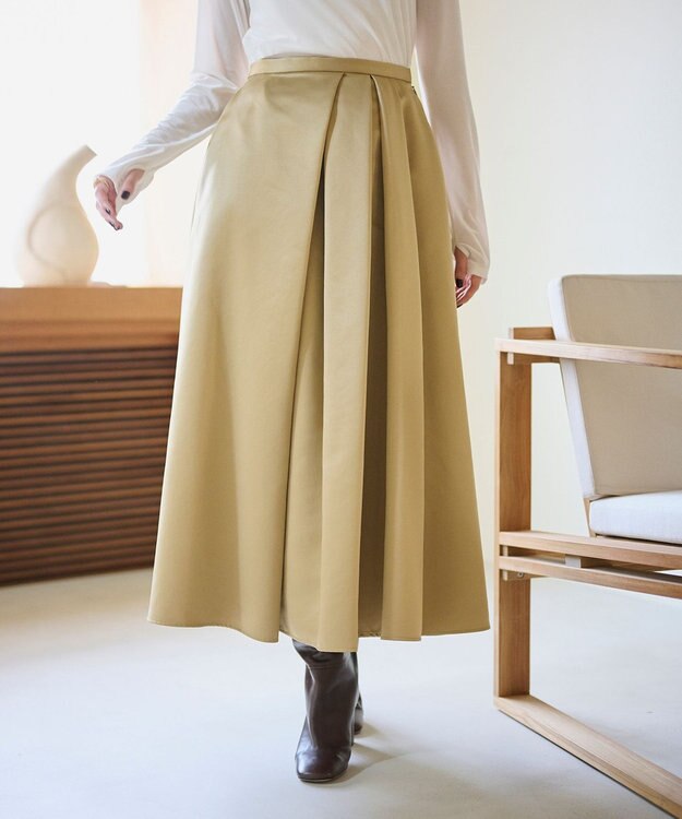 #Newans ヘビーサテンフレアースカート キャメル