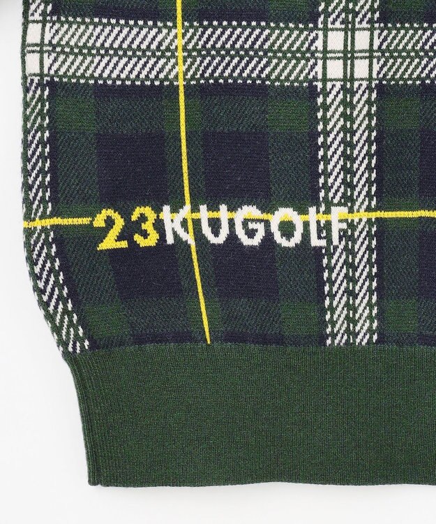 23区GOLF 【MEN】チェックジャガード　クルーネック  ニット ダークグリーン系3