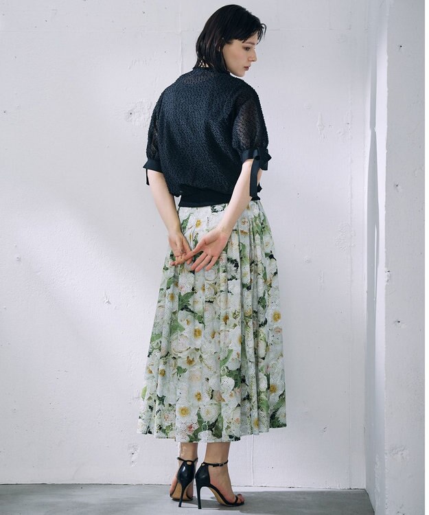 自由区 【カトリエムブーケ】Expression delicate ドットシアー・リボンスリーブトップス ブラック