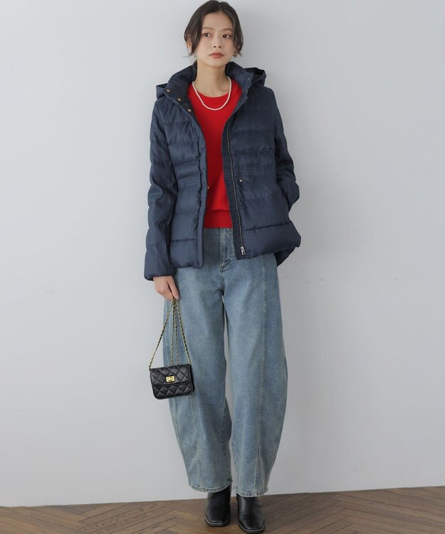 組曲 L ライトタフタショート ダウン ネイビーツイード系5