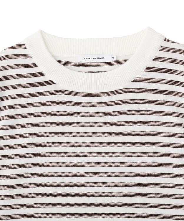AMERICAN HOLIC ボーダーハーフスリーブニットプルオーバー Ivory