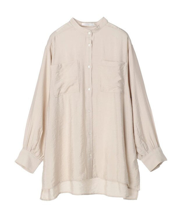 Green Parks バンドカラーポケット付きシアーシャツ Gray Beige