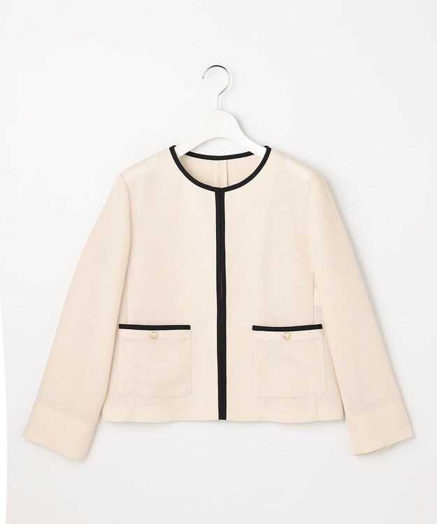 ANY SIS S シアーメッシュ ノーカラージャケット ライトベージュ×ブラック