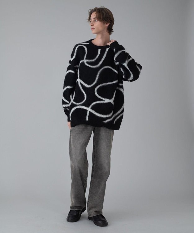 WEGO 【ユニセックス着用ITEM/MLサイズ展開】ファジーパターンプルオーバー ブラック