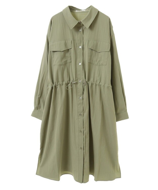 Green Parks ミディ丈ミリタリーシャツワンピース Khaki