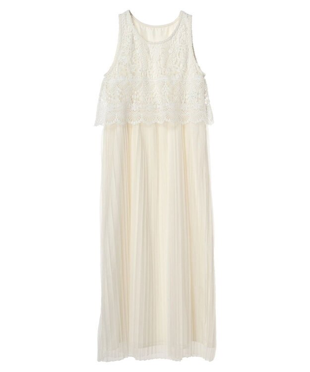earth music&ecology レースチュールプリーツワンピース Off White