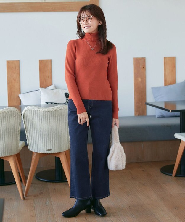 Tiaclasse L 【新色追加・洗える】リブタートルニット オレンジ