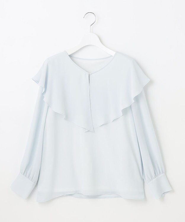 自由区 【XSサイズ～/洗える】ロイヤルシフォン ラッフルブラウス スカイブルー系