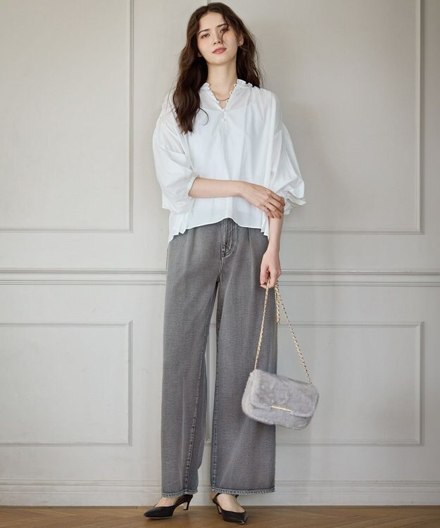 23区 L 【SLOW/一部店舗限定】BAGGIE DENIM ワイドレッグ パンツ ライトグレー系