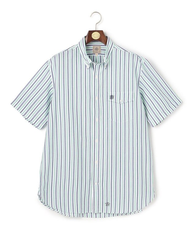 J.PRESS MEN 【KING SIZE / Aero Weave】クールマックスサッカー ストライプ シャツ / B.D. グリーン系1