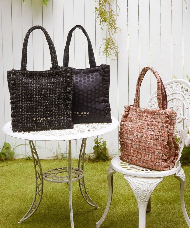 TOCCA 【ヨンア×大人百花×TOCCAコラボカラー有り】PRECIOUS WAVES BAG WITH POUCH ポーチ付きトートバッグ ブラックツイード
