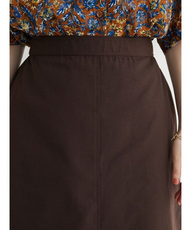 Green Parks 綿麻混台形マキシスカート Brown