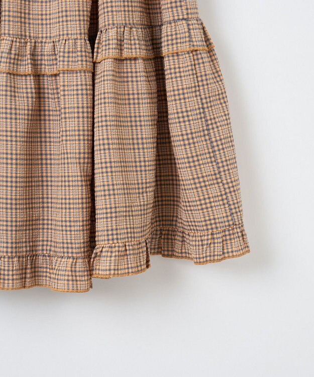 WEGO 【ウエストゴム】フリルティアードボリュームスカート オレンジチェック1