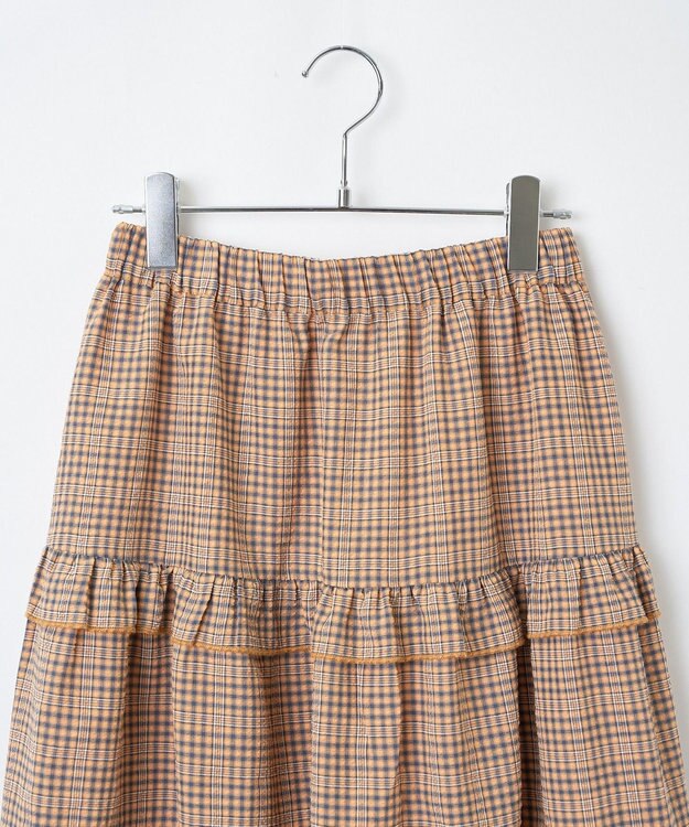 WEGO 【ウエストゴム】フリルティアードボリュームスカート オレンジチェック1
