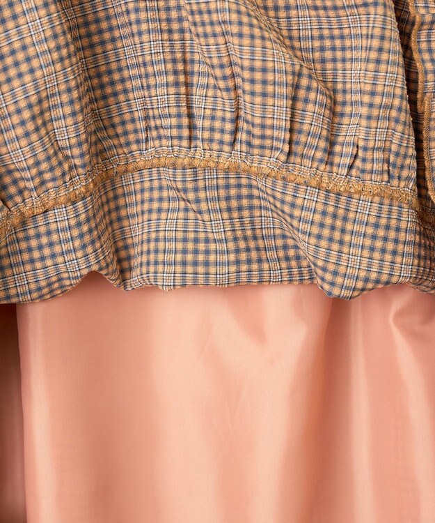 WEGO 【ウエストゴム】フリルティアードボリュームスカート オレンジチェック1