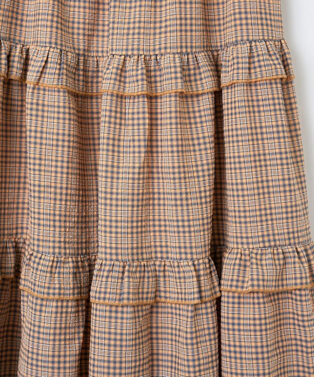 WEGO 【ウエストゴム】フリルティアードボリュームスカート オレンジチェック1