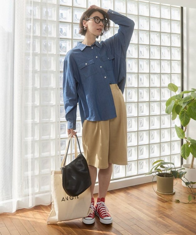 WEGO 【ANGIE VINTAGE】シアーデニムレギュラーカラーシャツ ネイビー