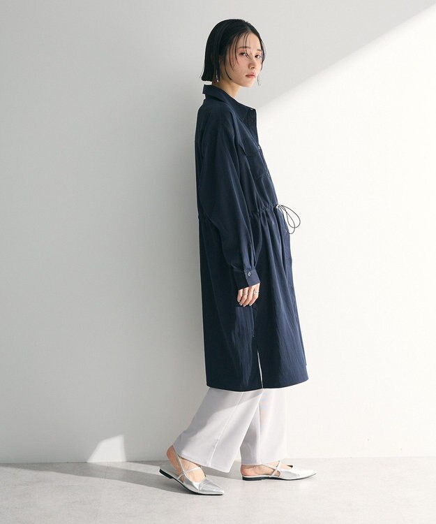 Green Parks ミディ丈ミリタリーシャツワンピース Dark Navy