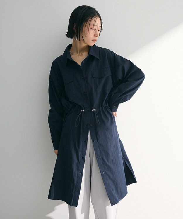 Green Parks ミディ丈ミリタリーシャツワンピース Dark Navy