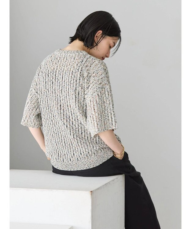 AMERICAN HOLIC カラーネップ透かし編みニットプルオーバー Black