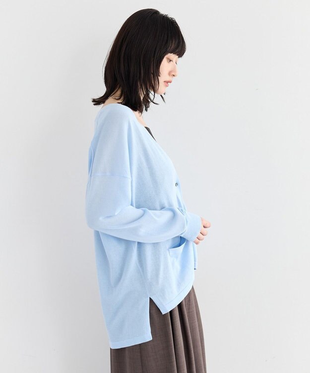 YECCA VECCA ハイゲージミドル丈Vネックカーディガン Sax