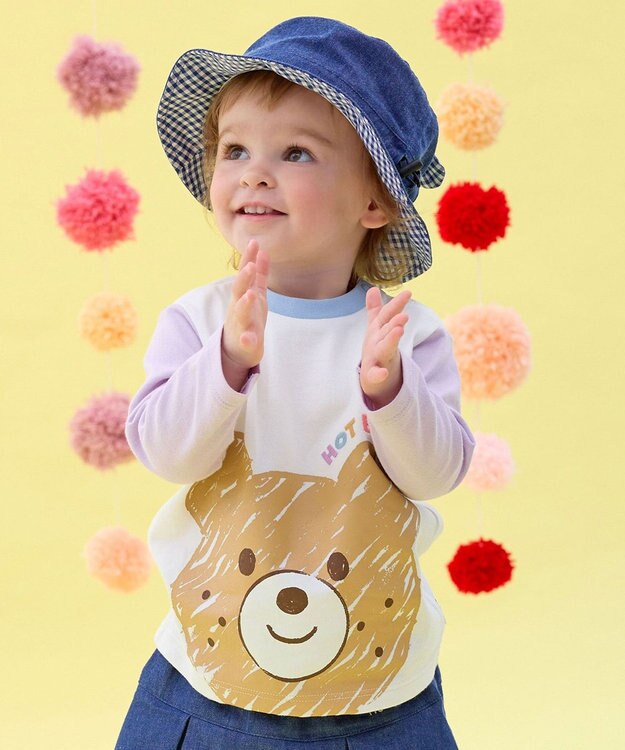MIKI HOUSE HOT BISCUITS 【80-120cm】ビッグフェイスプリント 長袖Tシャツ ベージュ