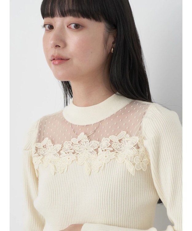 earth music&ecology シアードッキングニットプルオーバー Ivory