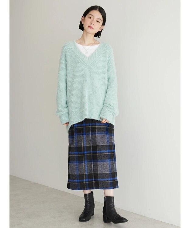 AMERICAN HOLIC モールヤーン片畦Ｖネックニットプルオーバー Mint