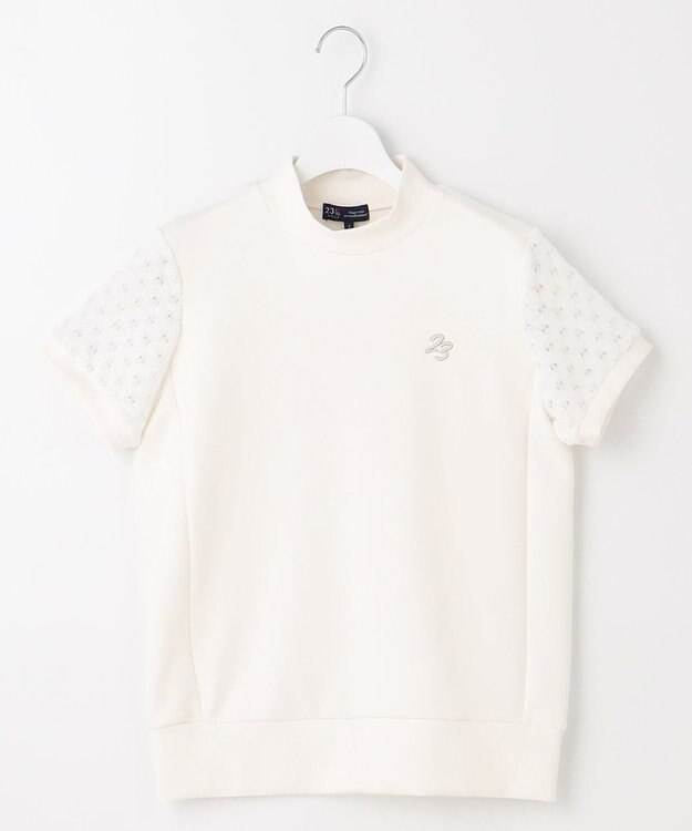 23区GOLF 【WOMEN】【UVケア・吸水速乾】レース袖 モックネックシャツ ホワイト系