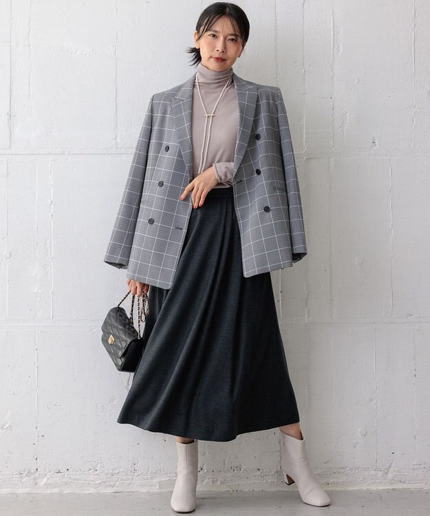 23区 S 【洗える】ウールミルドジャージー タック スカート グレー系