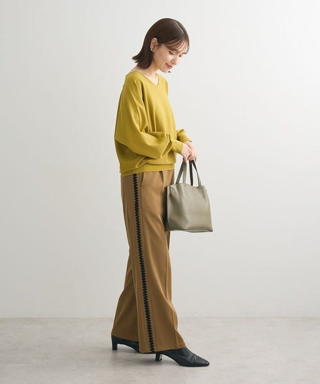 Green Parks 洗える　Ｖネックドルマンニットプルオーバー Light Green