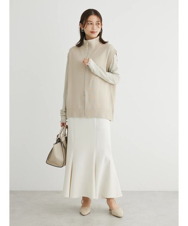 Green Parks ＺＩＰ付きリブニットベスト Beige
