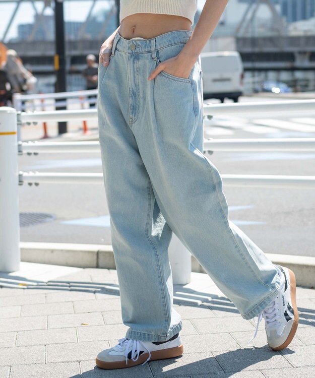 WEGO 【ユニセックス着用ITEM/SMLサイズ展開】ルーズテーパードデニムパンツ デニム淡色