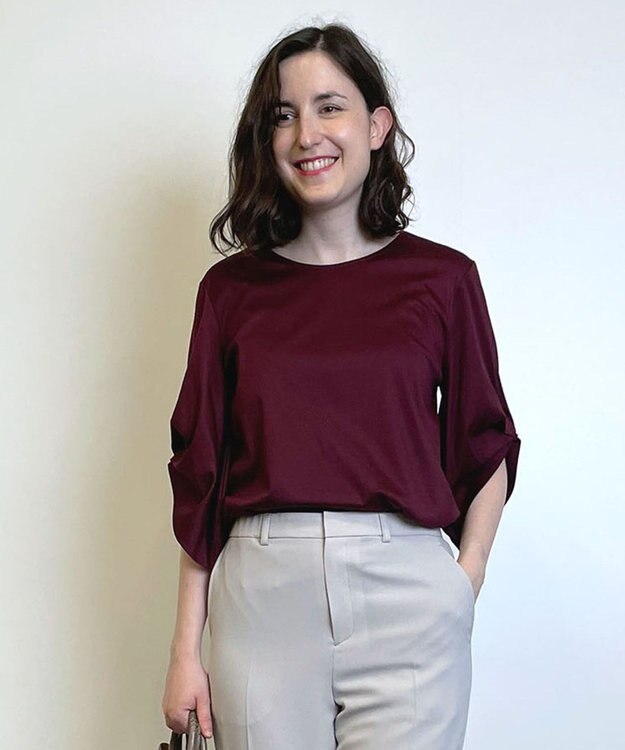 自由区 ナノシアースムース 袖デザイン カットソー ワイン系