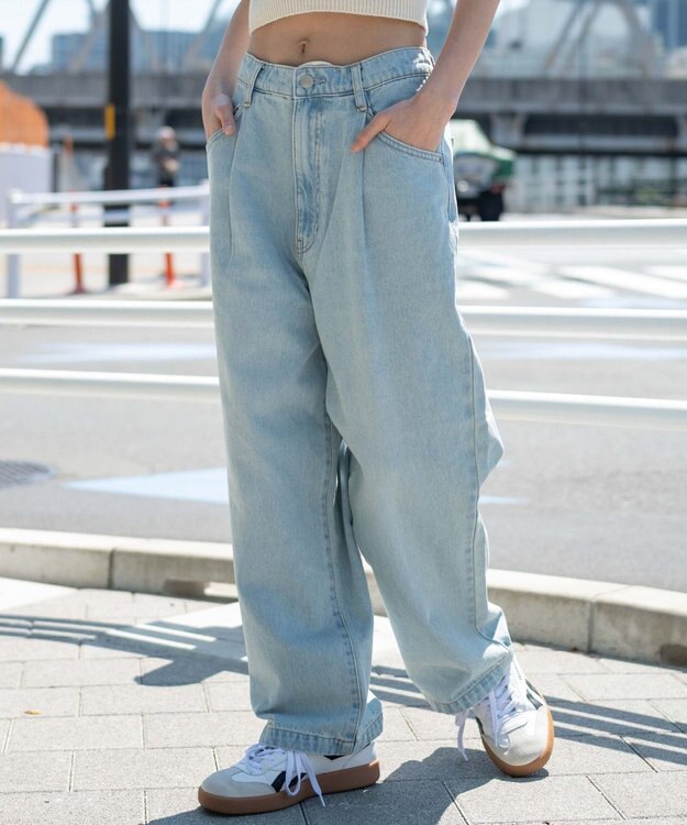 WEGO 【ユニセックス着用ITEM/SMLサイズ展開】ルーズテーパードデニムパンツ デニム淡色