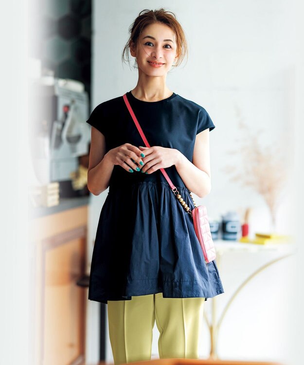 UNFILO 【ストレッチ/洗える】出会えるパンツ テーパード ライトイエロー系