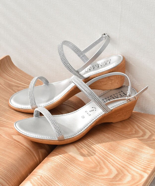INTER-CHAUSSURES 【ITALIAN SHOEMAKERS】ラインストーンダブルベルトサンダル シルバー