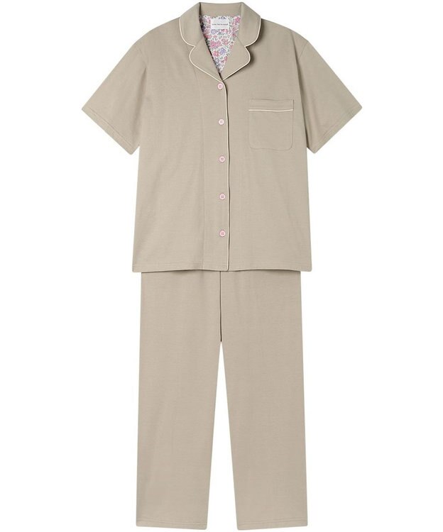 une nana cool 【綿100%】60/2 やわらか天竺 半袖開襟パジャマ MADE WITH LIBERTY FABRIC タン