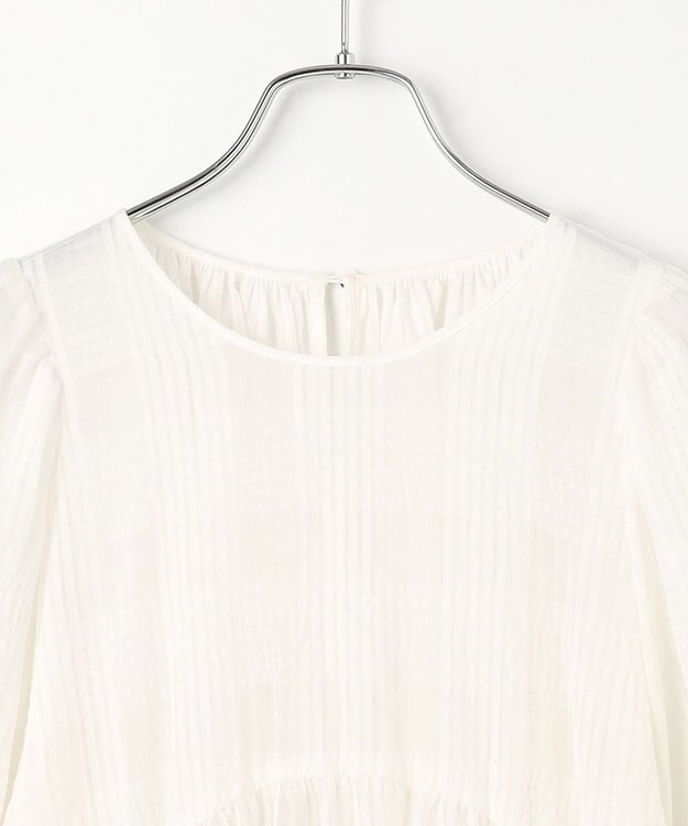 #Newans シアーチェックボリュームワンピース ホワイト