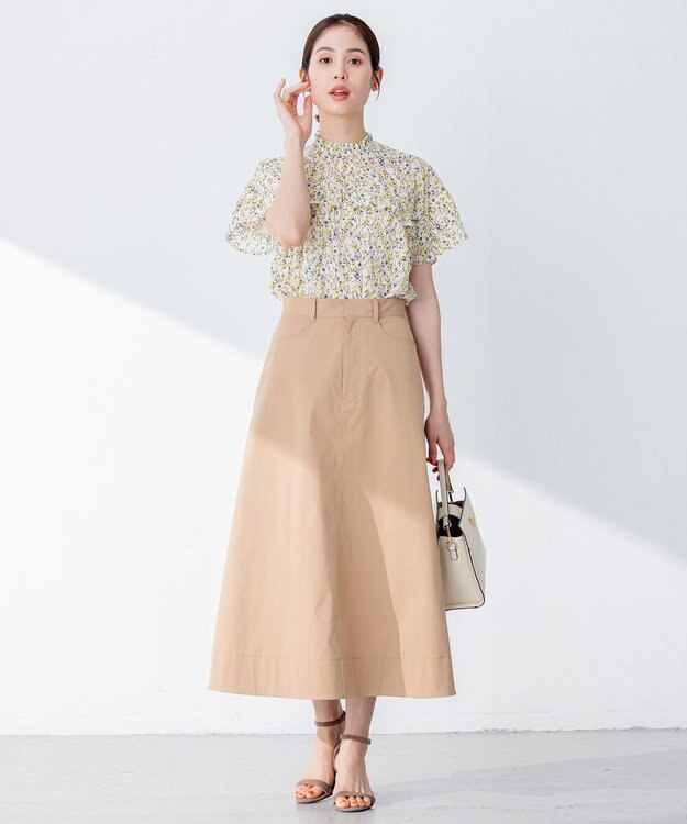 組曲 【ストレッチ・イージーケア】ハイウエストチノ スカート ベージュ系
