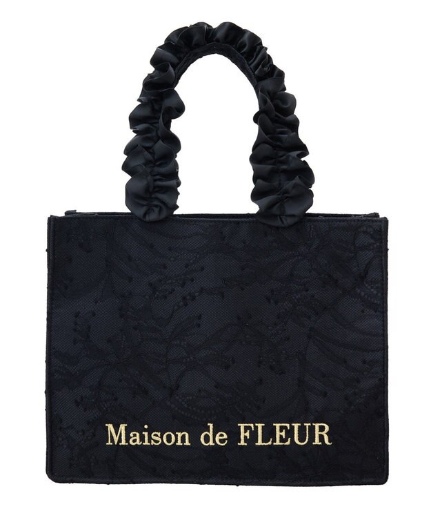 Maison de FLEUR レースフリルハンドルスクエアトートＳバッグ Black