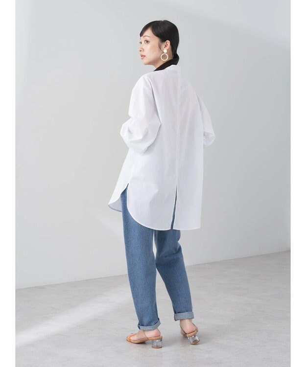 earth music&ecology バンドカラーストライプシャツ Light Gray