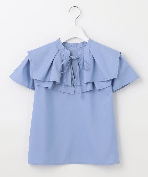 Feroux 【洗える】バイカラー ブラウス スカイブルー系